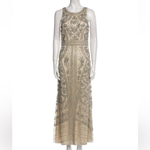 Theia Dresses & Skirts - Theia Silver Patterned Cream Maxi Dress